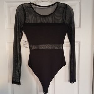 Charlotte Russe black cotton and mesh bodysuit S